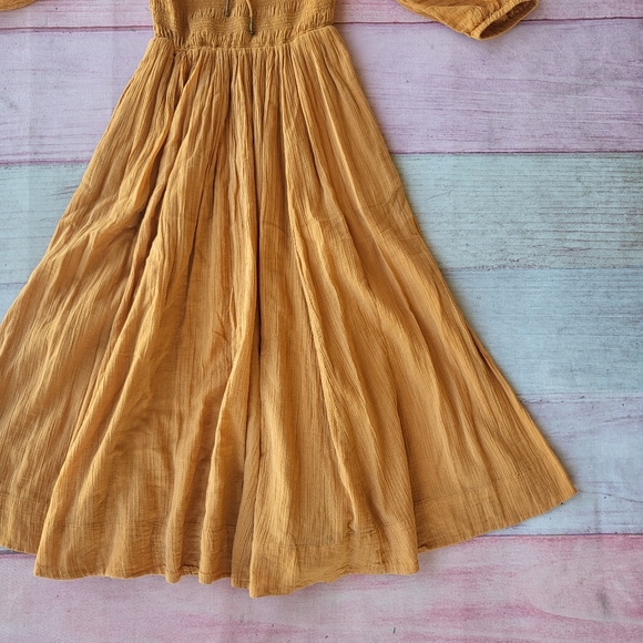 Free People Orange Oasis Smocked Ruffle Cotton Boho A-line Midi Dress XS - Picture 6 of 10